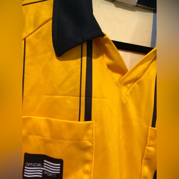 Official Sports Size M USSF Yellow Long Sleeve Striped Soccer Referee Jersey - Picture 7 of 15